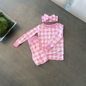 Little Sleepies Pink Plaid Kids Pajama Set with Bow
